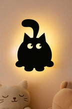 3D Cute Cat Round Wall Lamp – Modern Ambient Bedroom Light | Plug & Play, No Wires