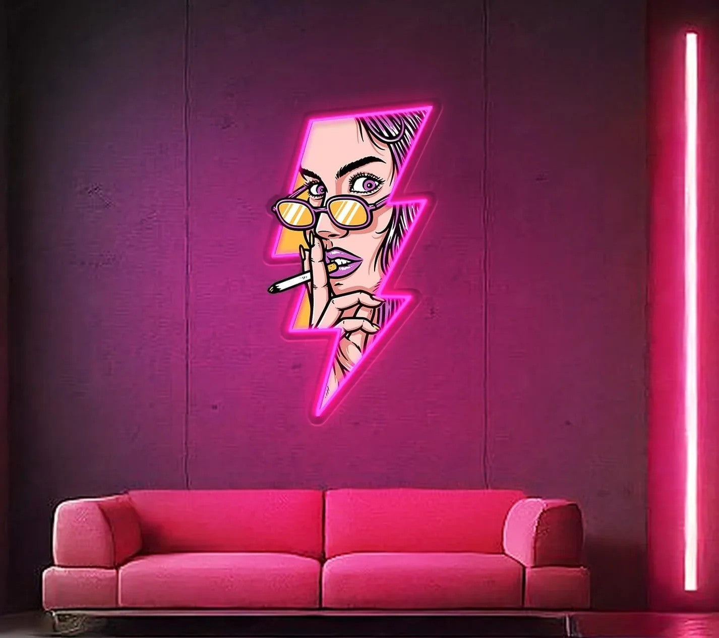 Women Face GTA Style In Lightning UV Neon Sign ⚡ – Bold, Electrifying Decor!
