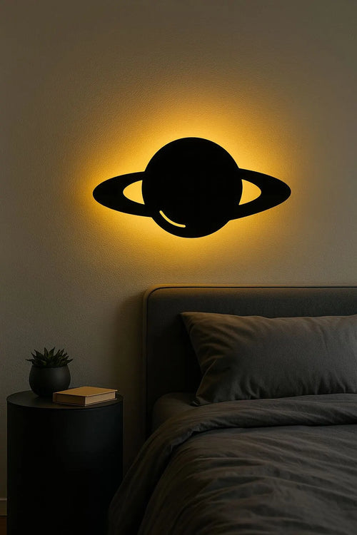 3D Planet Wall Lamp – Modern Ambient Bedroom Night Light | Plug & Play, No Wires