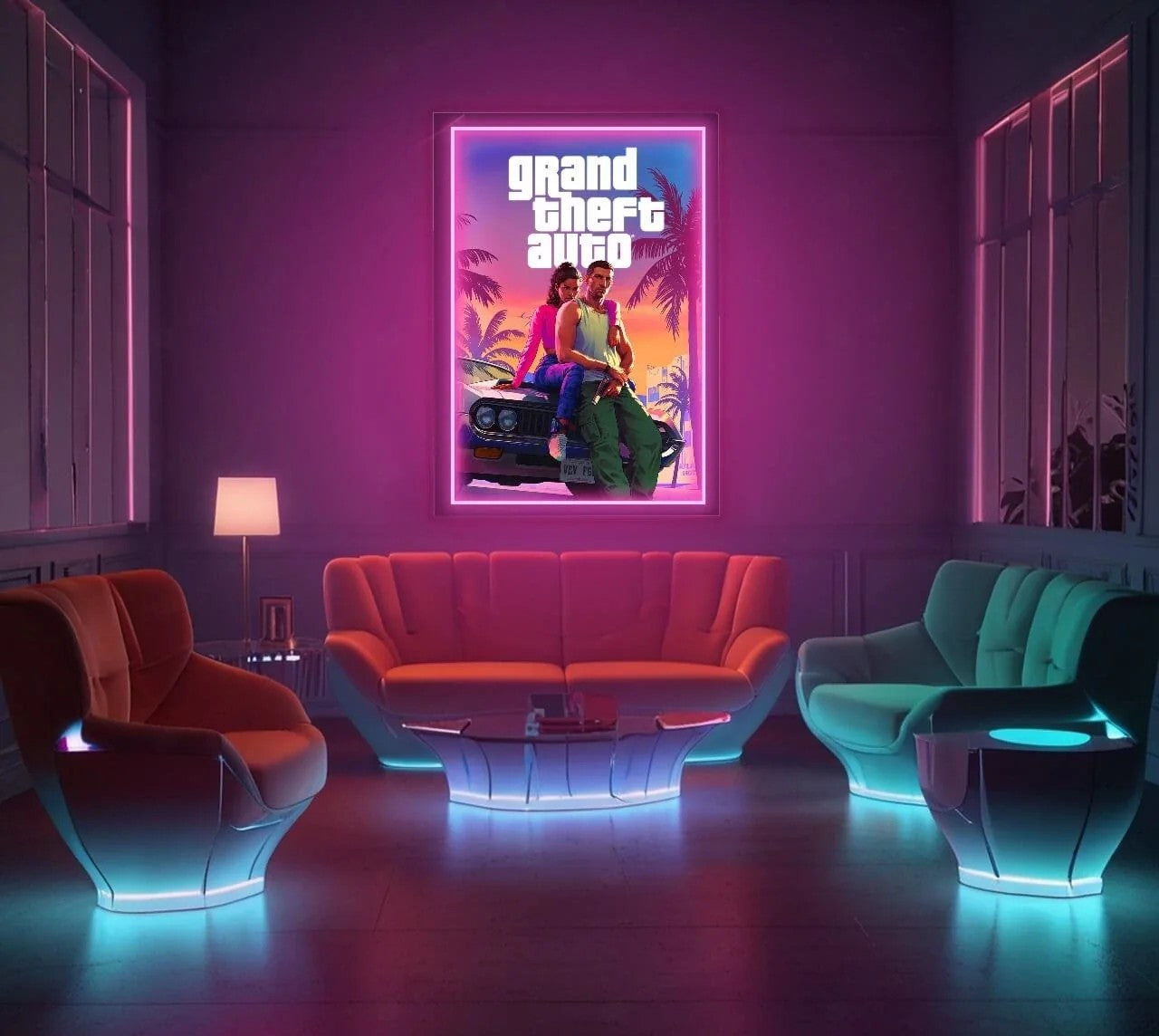 Grand Theft Auto VI UV LED Neon Sign - GTA 6 Wall Decor